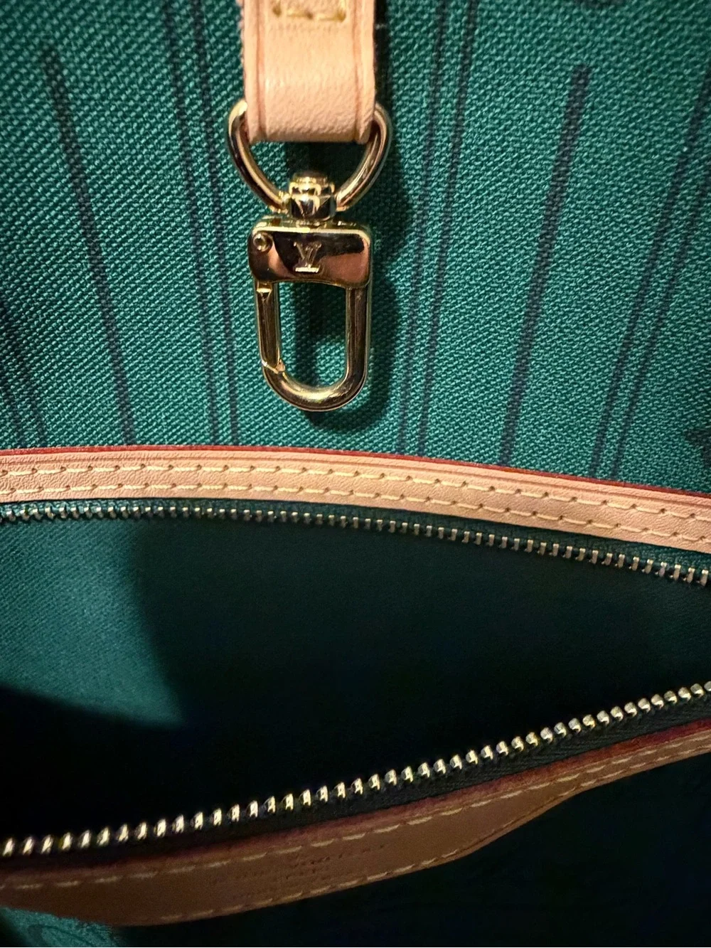 Louis Vuitton Neverfull GM Monogram Tote with Green Stripe personalized 100%auth